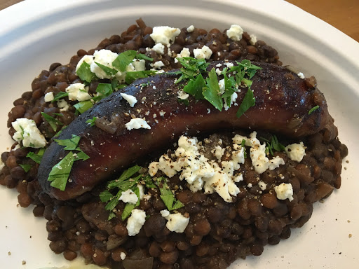 One Step Behind and Slow Cooked Italian Sausages with Lentils